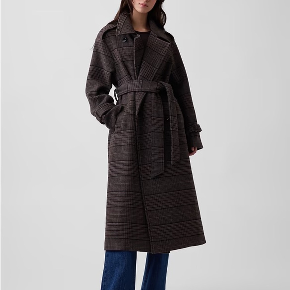 GAP Wool Blend Plaid Trench Coat